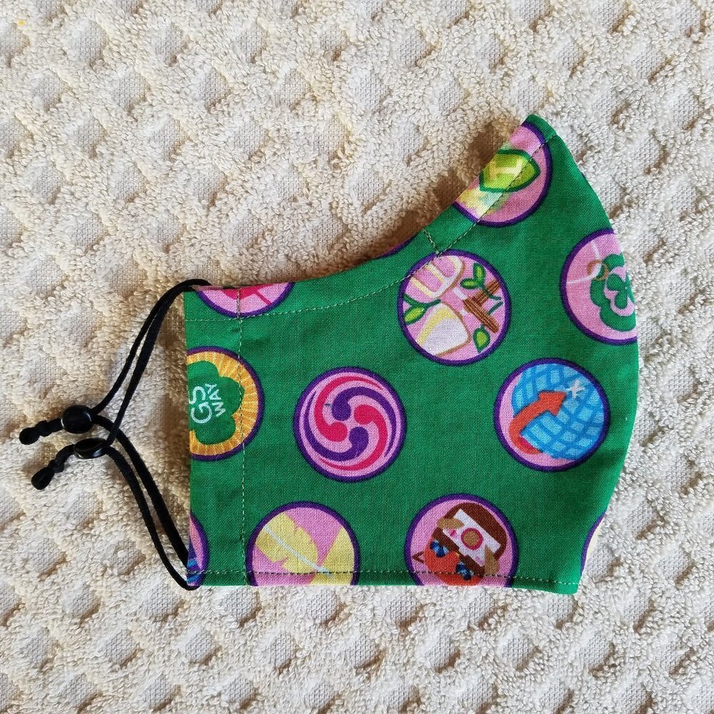 Face Mask Green Girls Scouts Way Print Cotton -Adult/Teen- Nose Wire, Pocket
